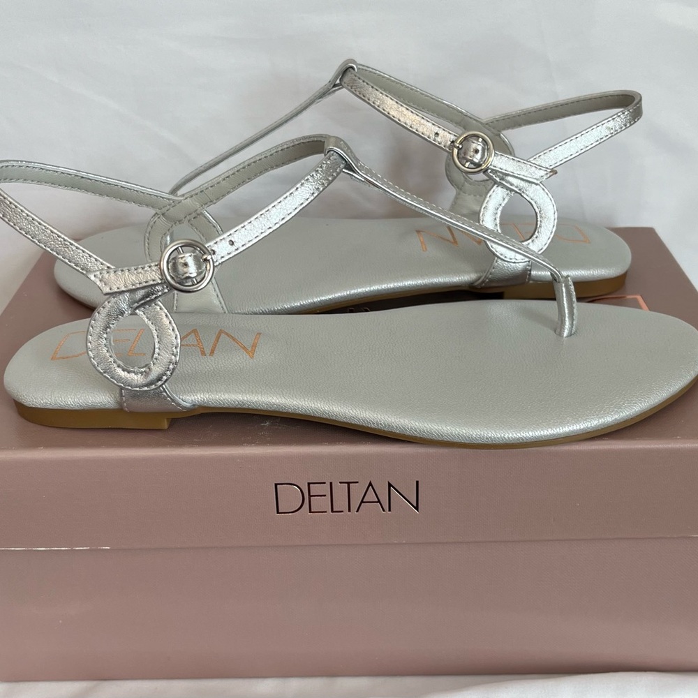 NWT never worn Deltan silver sandals